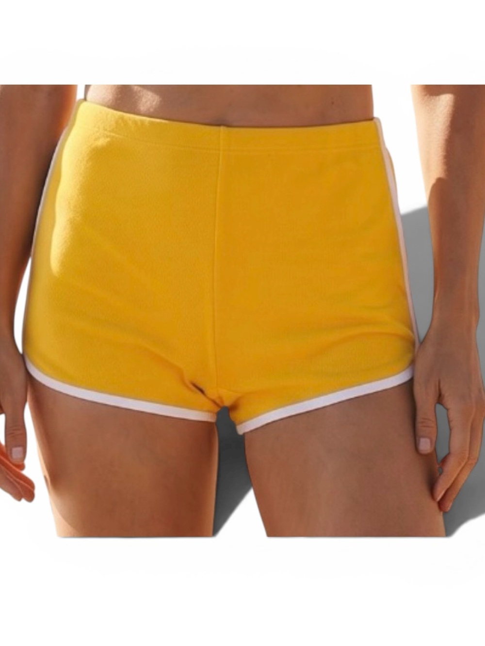 New GNASH x Free People Towelling Swim 8 / M Yellow White Terry Piped Boy Shorts